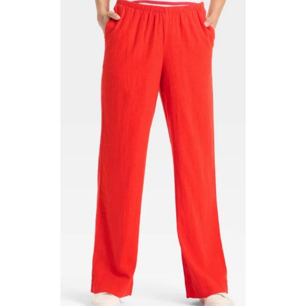 A New Day Women Red Wide Leg Linen Blend‎ Pants Size 1X Regular